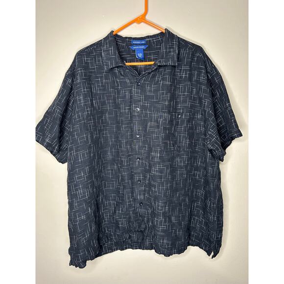 Mens 2XL Falls Creek Black and White Washable Linen Short Sleeve Button Up Shirt - Picture 1 of 3